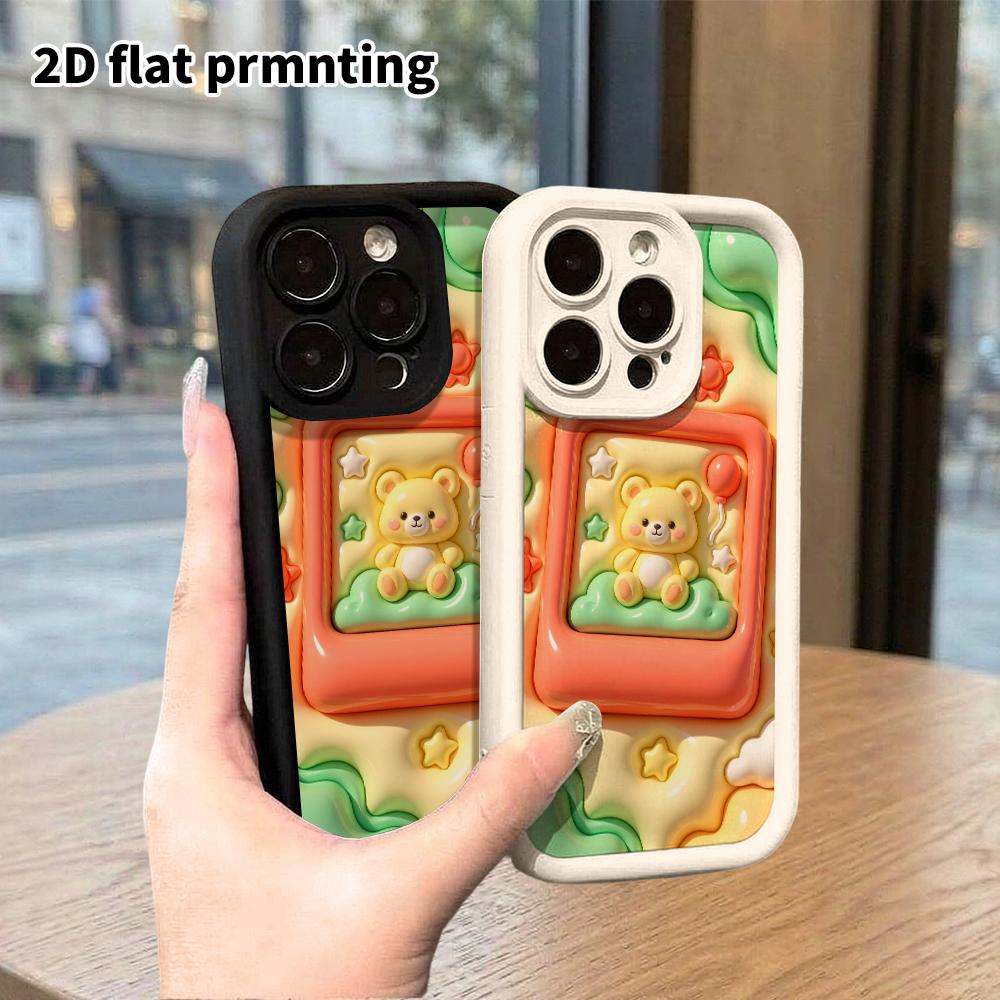 Phone case: 2D flat design suitable for iPhone 18 17 16 15 14 13 Pro protective case, frame with little bear, perfect Christmas and Halloween holiday