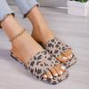 Fashion European and American Plus Size Slippers 2024 Summer New Square Headed Leopard Print Versatile Flat Bottomed Beach Slippers