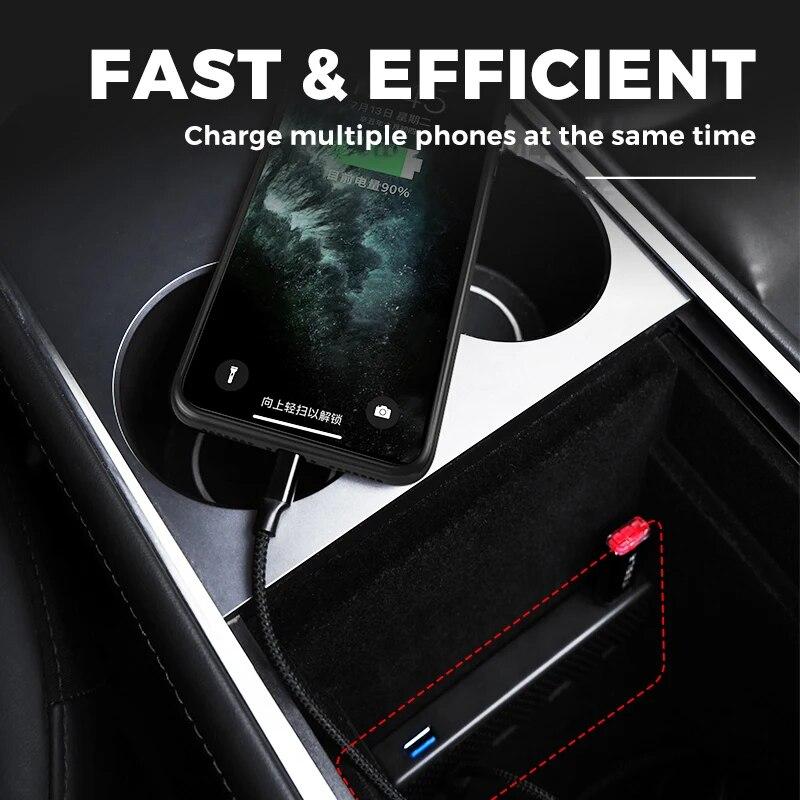 Futhope Подлокотник-бардачок Порты USB-хаба для Tesla Model 3 Y -2022 Сплиттер Док-станция 6/4 в 1 USB-сплиттер для переднего пассажира
