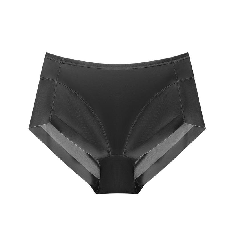 Простые однотонные трусы Ice Briefs из шелковой сетки с высокой талией, женские бесшовные легкие трусики из чистого хлопка с антибактериальной промежностью