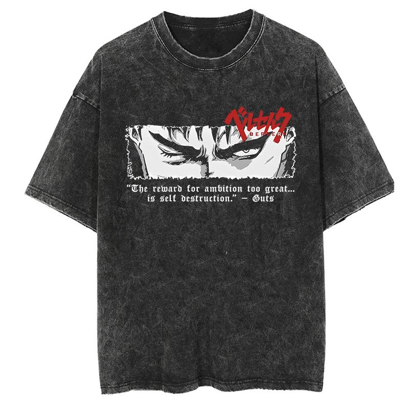 Винтажная футболка с принтом аниме Berserk Guts Graphic Printed Tee для мужчин и женщин, повседневные свободные футболки, высококачественная хлопковая футболка Harajuku для мужчин