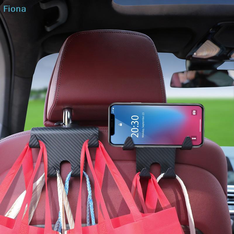 Car Back Seat Hook & Phone Mount 2-in-1 - Carbon Fiber Style Multi-Functional Organizer for Bags, Phones & Car Interior Storage