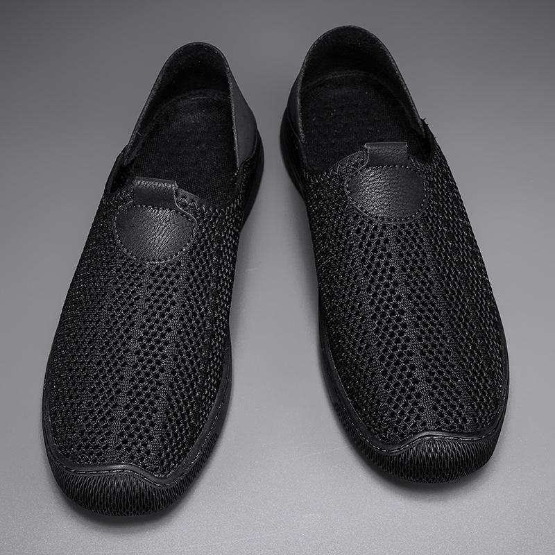 Handmade Sneakers Men Breathable Mesh Shoes Lightweight Casual Walking Shoes Slip-On Driving Man Loafers Hollow Out Summer Flats