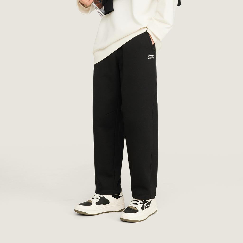 Li-Ning Простые теплые повседневные брюки прямого кроя с флисовой подкладкой мужские низы Черные AKLV997-1