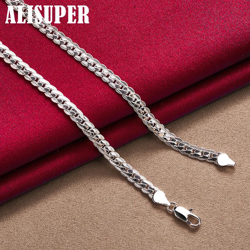 Ювелирные изделия из стерлингового серебра 925 пробы, 6 мм, боковая цепочка, 16/18/20/22/24 дюйма