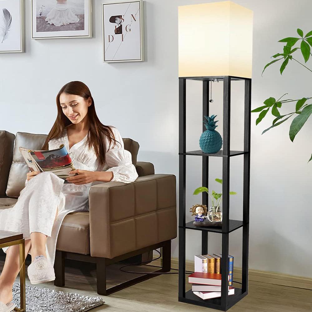 Современный торшер с полками, Торшер-полка со светодиодной лампой, Угловая лампа-витрина для спальни, офиса, Белый льняной абажур