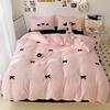 Black Bow Embroidery Duvet Cover 3 Pieces Set Girl Adult Bedroom Pink Decor Quilt Cover Solid Color Bedding with 2 Pillowcases