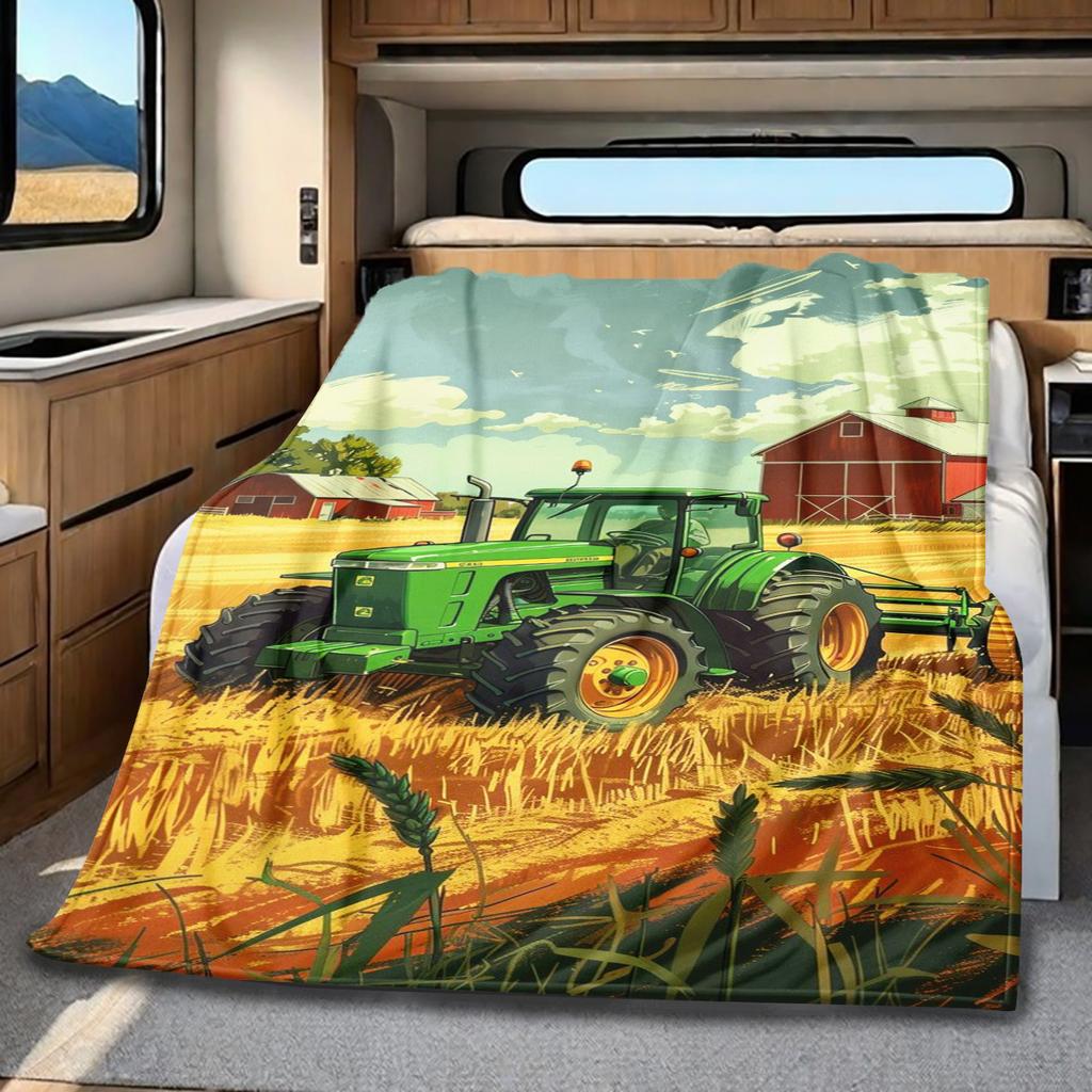 1PC Tractor Farmhouse Scene Blanket Soft Comfortable All Seasons Suitable Sofa Office Travel Festive Gift