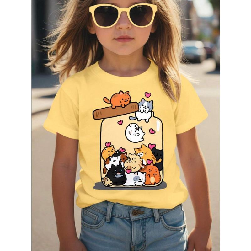 Детская одежда Футболка с круглым вырезом и короткими рукавами для девочек Детская одежда Верхняя женская базовая рубашка