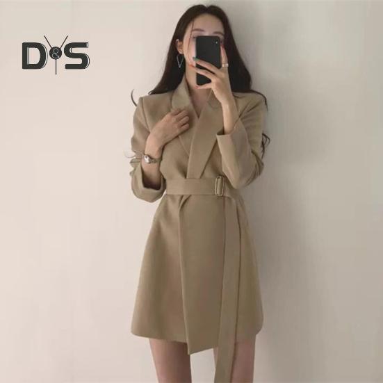 Женский пиджак с лацканами, длинным рукавом, поясом, пиджаком с боковыми карманами, однотонный, свободный крой, офисная женская верхняя одежда