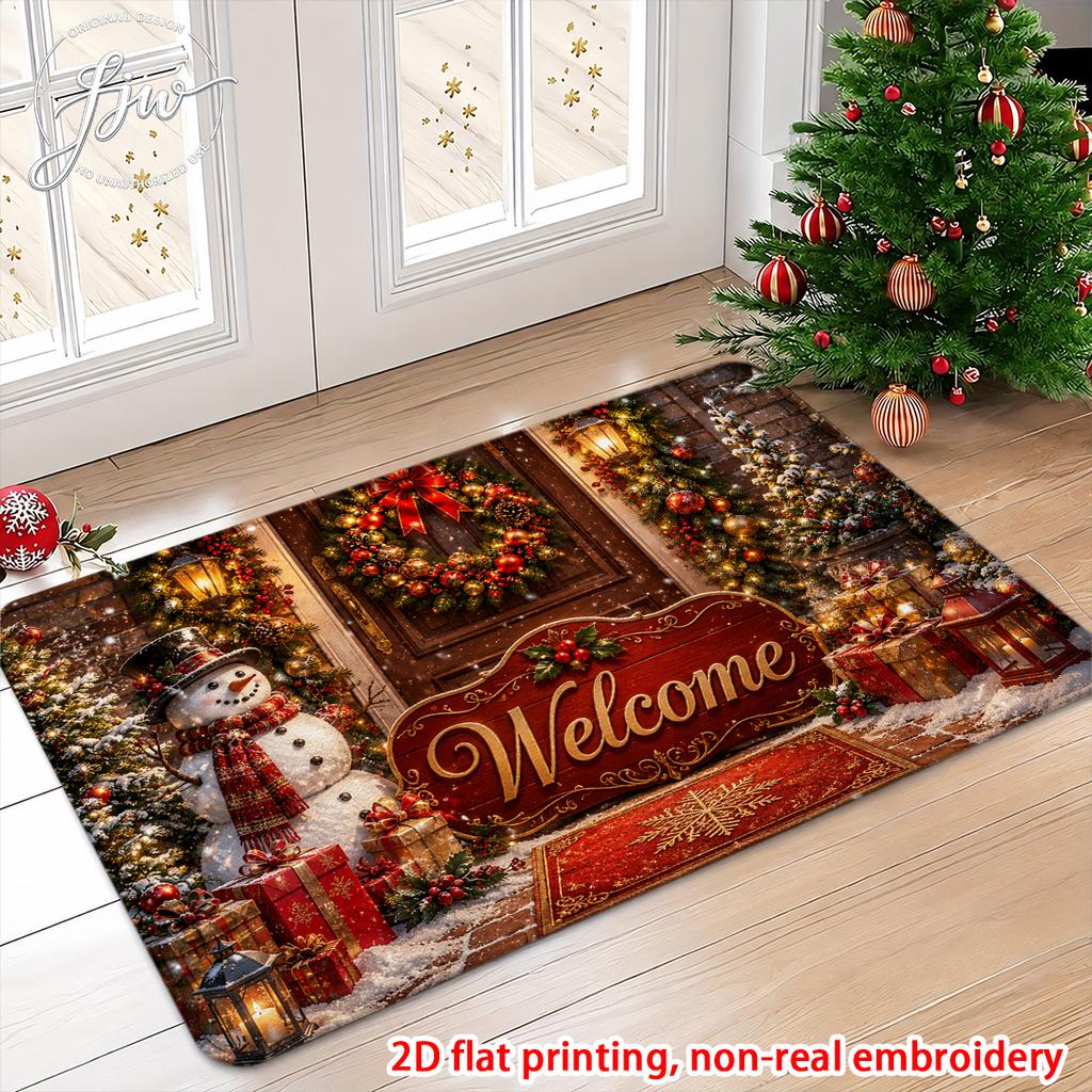 1pcs Christmas Welcome Front Door Mat Winter Holiday Non-slip Floor Mat for Entryway Home Decor