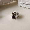 Xiaomi BFCLUB  Silver Color Simple Black Punk Rings For Women Geometric Fashion Open Adjustable Handmade Party Jewelry Gift Allergy