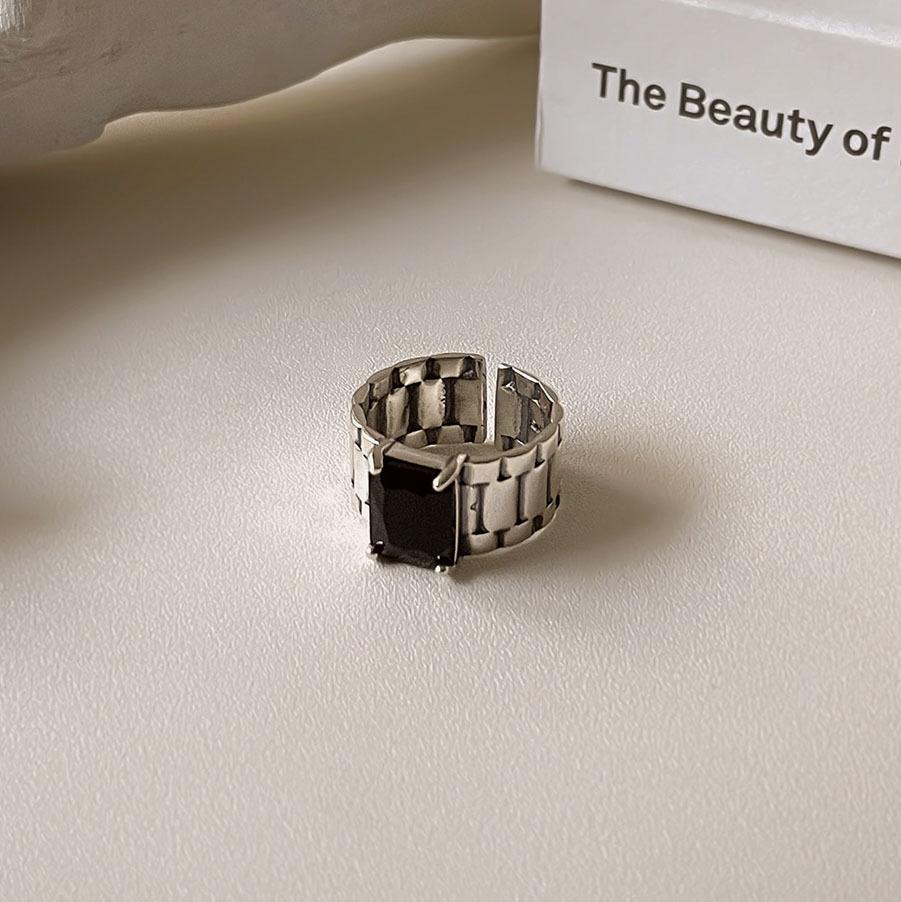 Xiaomi BFCLUB Silver Color Simple Black Punk Rings For Women Geometric Fashion Open Adjustable Handmade Party Jewelry Gift Allergy