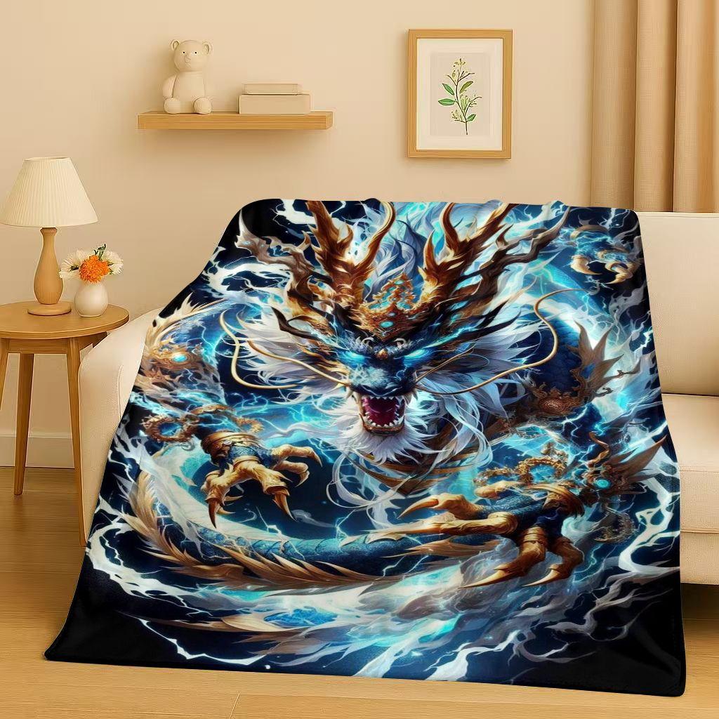 HD Yin Yang Element Dragon Chinese Loong Cartoon Flannel Blanket,Ultra Soft Warm Plush Throw for Home Bedroom Bed Sofa Cover Kid