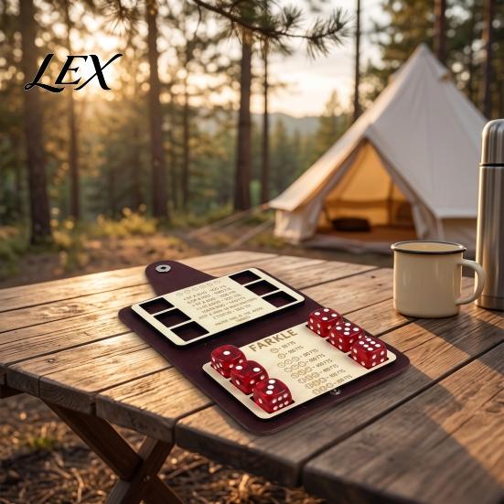 Family Dice Games Farkle Board Game, with Faux Leather Case, 6 Dices, Wooden Compact Tabletop Scoreboard, Portable Game for Travel Party Night