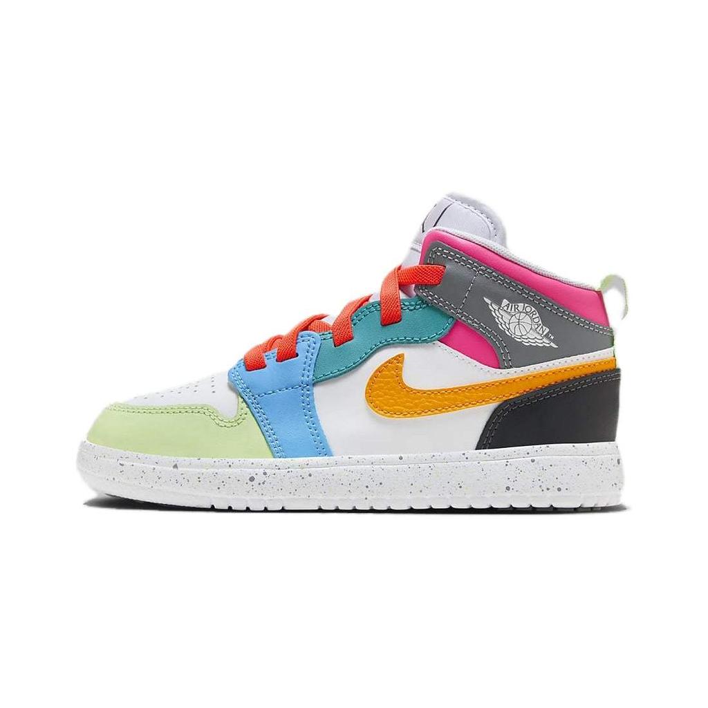 Jordan Air Jordan 1 Mid Alt SE Abrasion Resistant Breathable High top Children's Basketball Shoes Blue Orange FJ3462-100