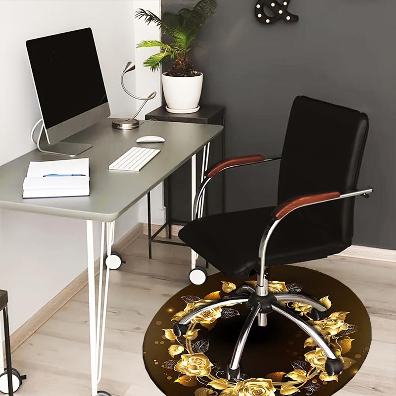 1pc Office Carpet Chair Mats Golden Rose Wreath Design Perfect for Decorating Office Chairss, Or Bedrooms.YDT505