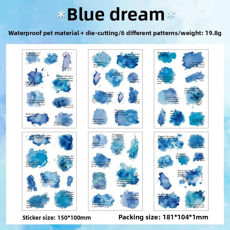 6sheets PET Watercolor Smudge English Stickers DIY Diary Decoration Sticker Album Scrapbooking Junk Journal Stickers