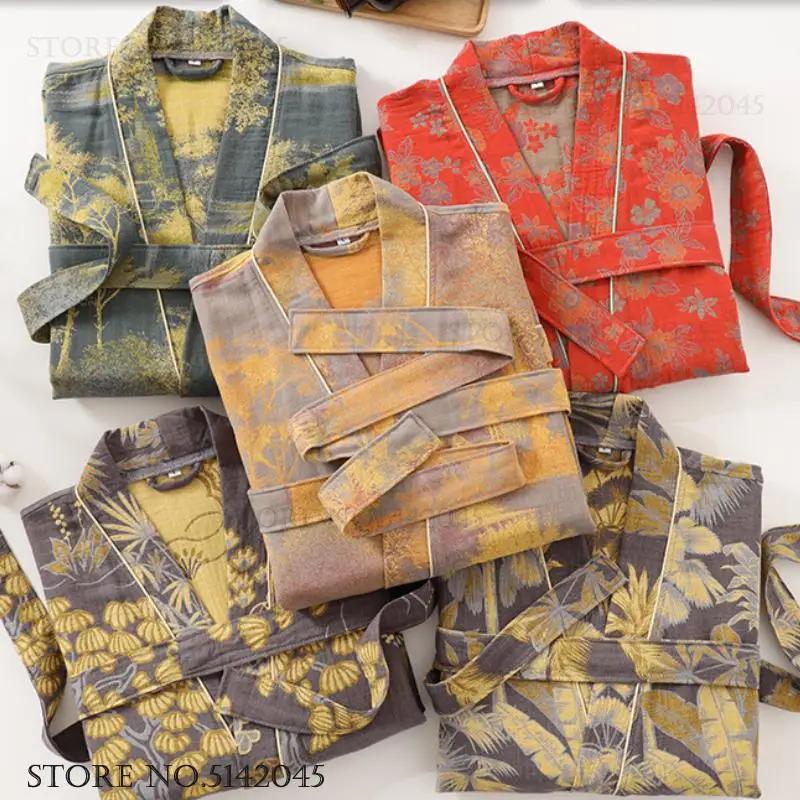 Принт Цветок Хлопковая Марля Кимоно Халат Платье Женский Халат Неглиже Свободный Домашний Халат Ночная Одежда Весна Лето Ночная Одежда