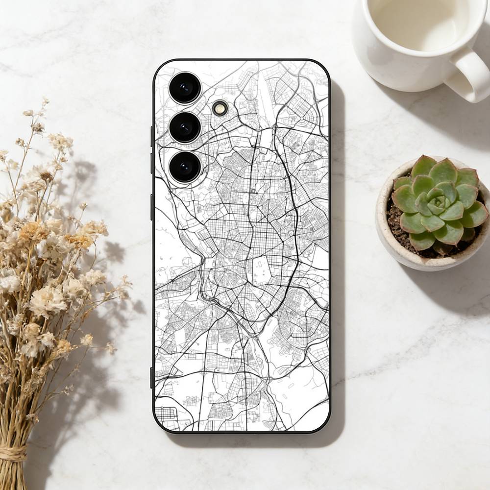 Famous City Sketch City Map Phone Case For Samsung Galaxy A73,A72,A71,A70,A53,A52,A51,Soft Silicone Black Cover