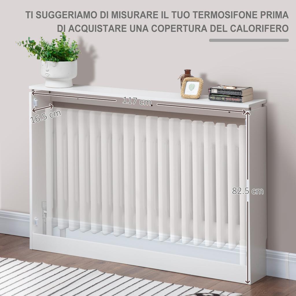 Modern and Elegant Slatted Radiator Cover for the Home, in MDF and Steel, 120x18x84cm, White