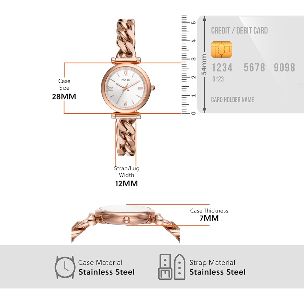 Женские часы Fossil Carlie ES5330 Розовое золото Нержавеющая сталь Аналоговый дизайн