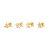 Gold 4-Piece Set 925 Sterling Silver Pentagram Crescent Heart Triangle Zircon Spiral Perforation Puncture Earbone Stud