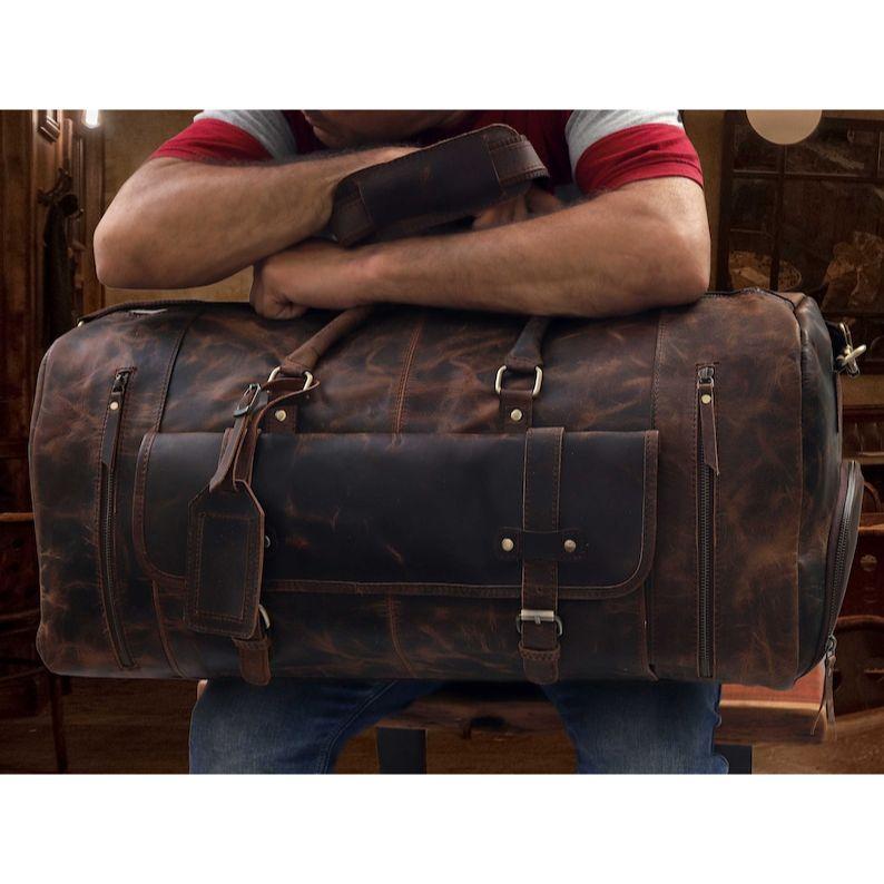 Mens&Womens Travel Bag, Full Grain Leather Duffel Bag, Personalisation Weekend Luggage Bag,Unique Christmas Gifts,Carry-on Bag