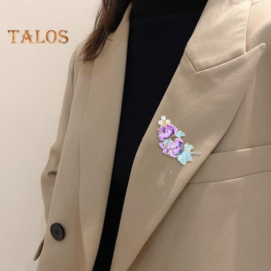 Brooch Pin Flower Shape Faux Pearls Decor Enamel Pin Fine Craftsmanship Collar Coat Badge Clothing Decoration