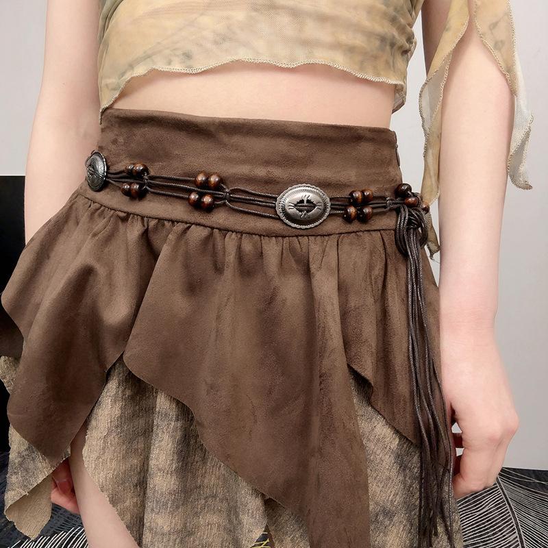 Винтажный этнический стиль, плетеный вручную пояс, женский, декоративная цепочка на талию для платья, универсальный богемный пояс Y2K