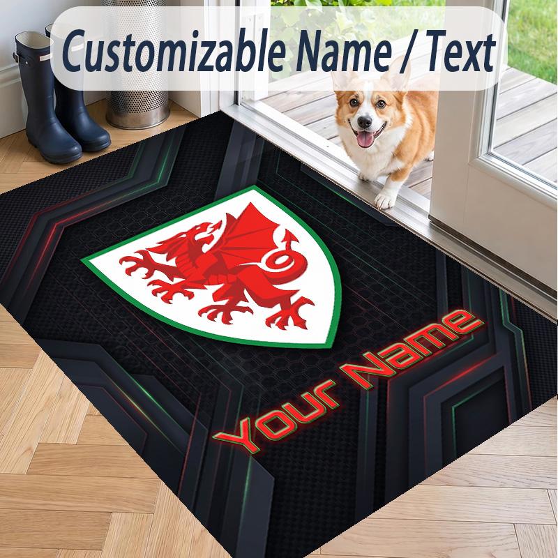 Custom Text Printed Rug Wales Rugby Non Slip Floor Carpet For Home Room Decor