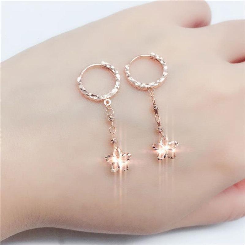 Color Gold Purple Gold Hollow Five-Pointed Star Earrings Women'S Simple Fresh Rose Gold Earrings