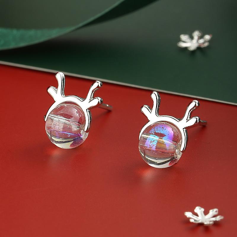Серьги-гвоздики из стерлингового серебра S925 с оленями и снежинками, красные - Рождественская серия для женщин