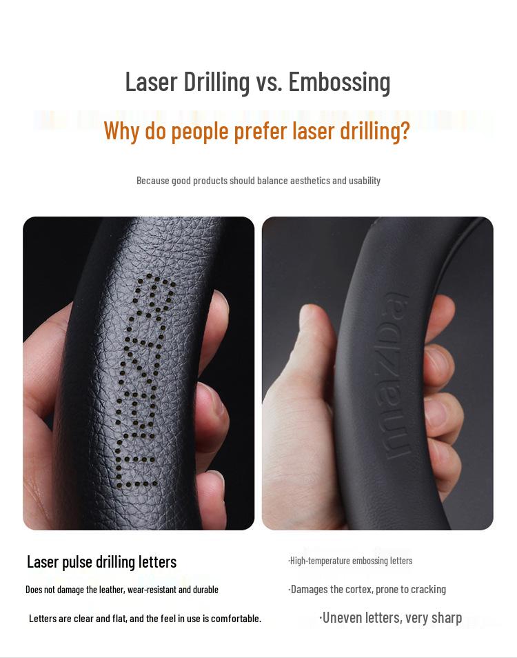 Оплетка на руль из натуральной кожи Mazda: Нескользящий, Влагоотводящий, Ультратонкий, Дышащий, Перфорированный, Универсальный для всех сезонов