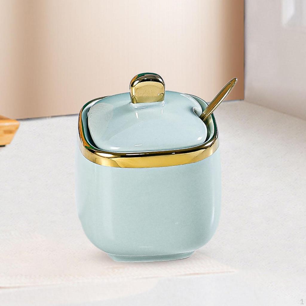 Ceramic Sugar Bowl Condiment Jar Salt Container Pot for Countertop