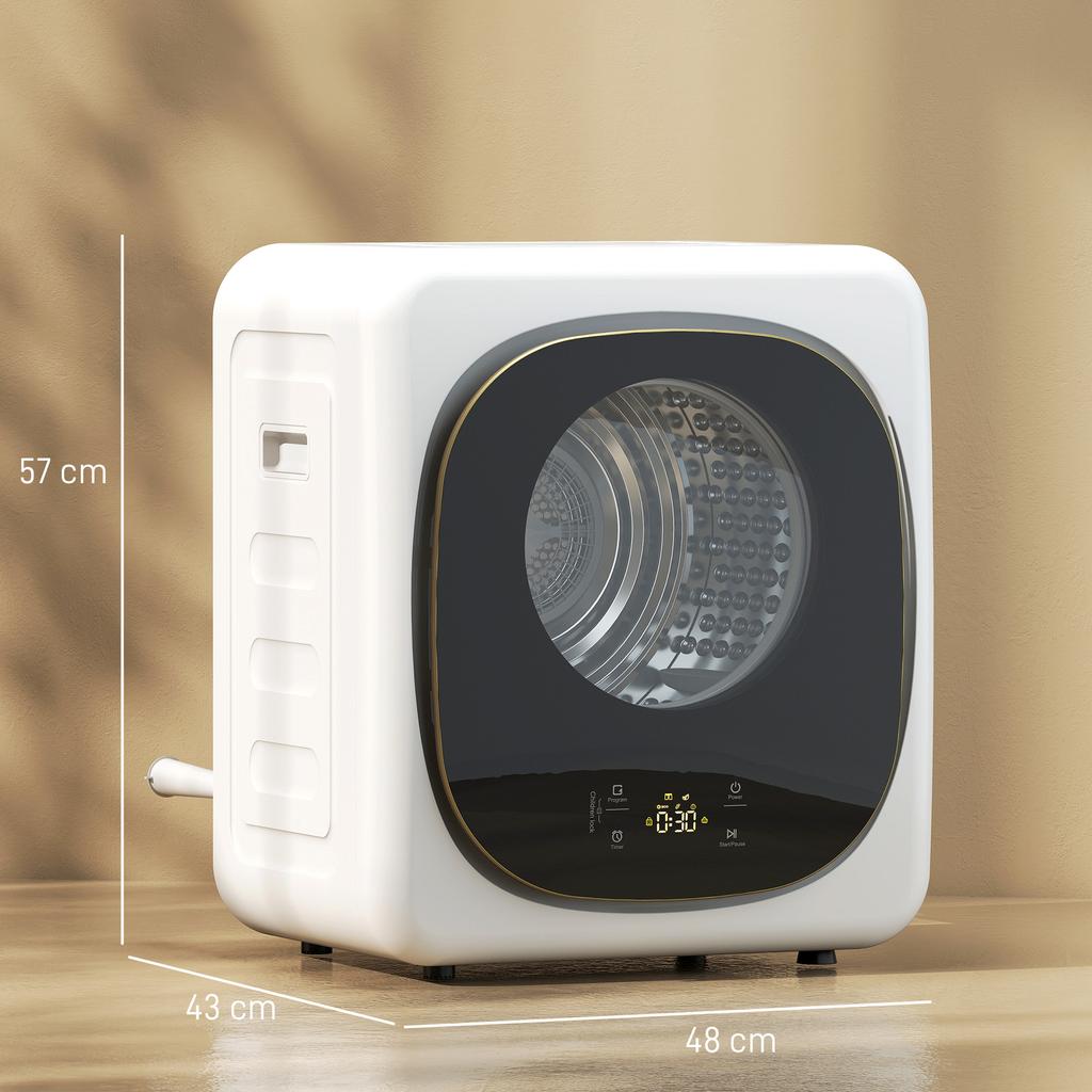 Portable Vented Tumble Dryer, 4 kg, 800 W, 5 Drying Modes, Timer, White