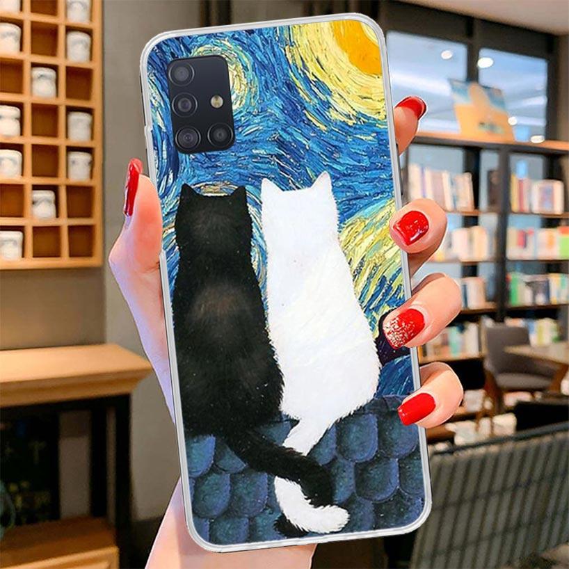 Black Cat Cartoon Cute Cover Phone Case For Samsung Galaxy A12 A22 A32 A52 A72 A02S Phone Case Note 20 Ultra 10 S10 Plus A51 A71