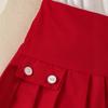 Girls' Casual Suit Summer Children's Fashion Lapel Sleeveless Top Red Pleated Skirt Suit