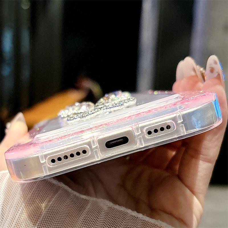Чехол для iPhone 16 с блестками и стразами, с бантом, прозрачный дизайн, совместим с моделями Apple 11-16.
