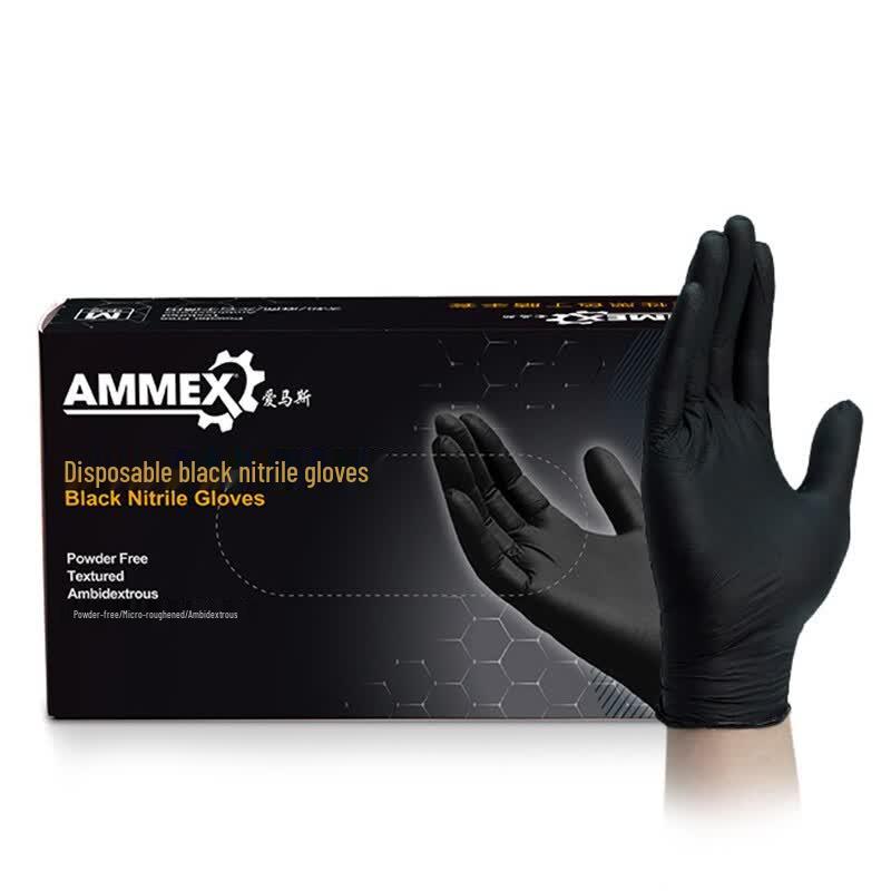 AMMEX Black Thickened Durable Disposable Nitrile Gloves
