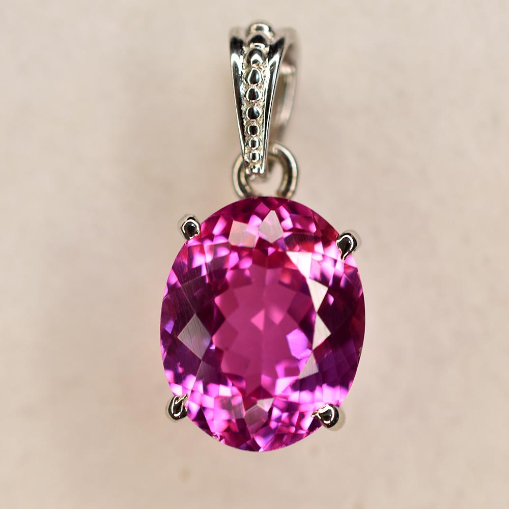 Natural Pink Sapphire Pendant 22 ct Oval 925 Sterling Silver Necklace September Birthday Birthstone