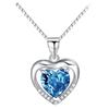 European Korean Style 925 Sterling Silver Heart Necklace Women Purple Blue Zircon Heart‑shaped Pendant