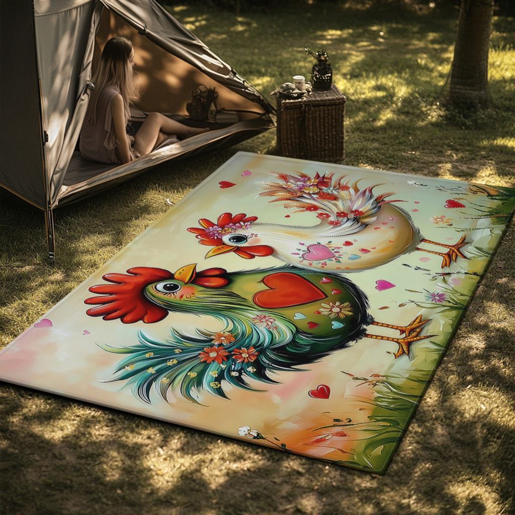 Love Couple Chickens Floral Crystal Velvet Rug Romantic Farmhouse Decor Living Room Floor Mat Cute Animal Print Home Accent