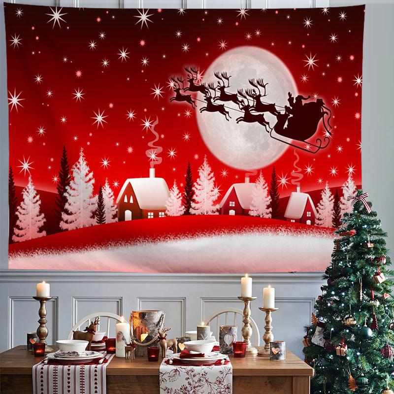 Red Xmas Christmas Snowflakes Winter Nights Fireplace Printed Pattern Tapestry Home Living Room Bedroom Wall Decoration Tapestry