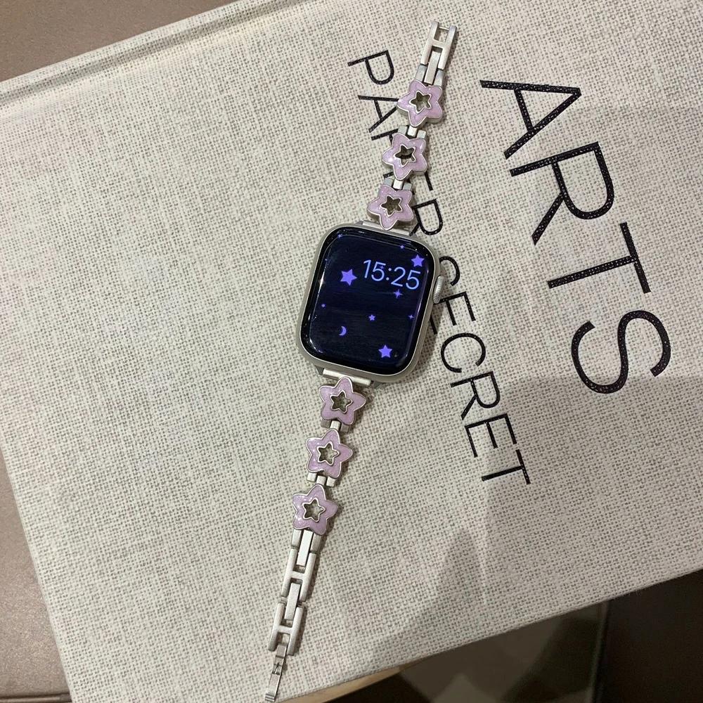 Роскошный браслет из нержавеющей стали для Apple Watch Ultra 49 мм 10 46 мм 42 Цепочка Браслет для IWatch 9 8 7 6 SE 45 мм 41 40 44 Женский ремешок