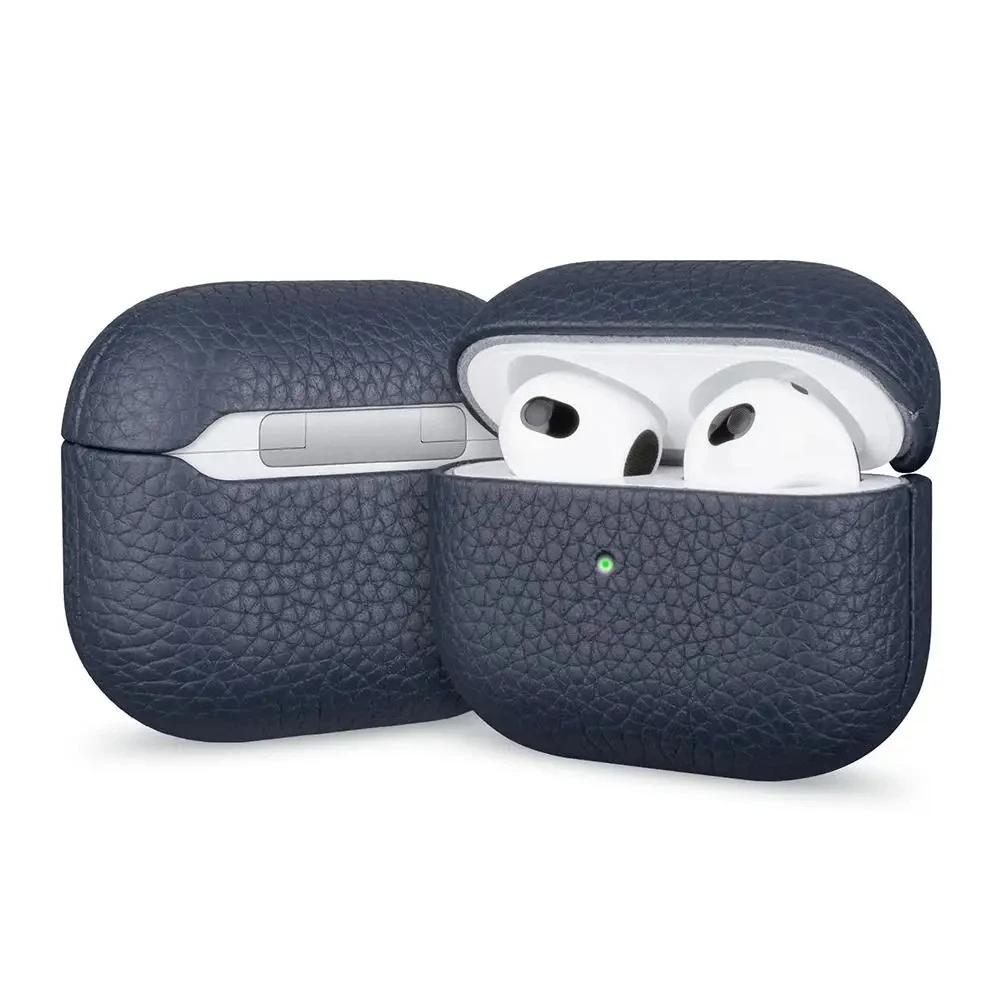 Чехол для бизнес-Bluetooth-наушников премиум-класса для Apple AirPods Air 2 3 4 Pro 2 3 Ретро Натуральная кожа Текстура личи Защитная крышка