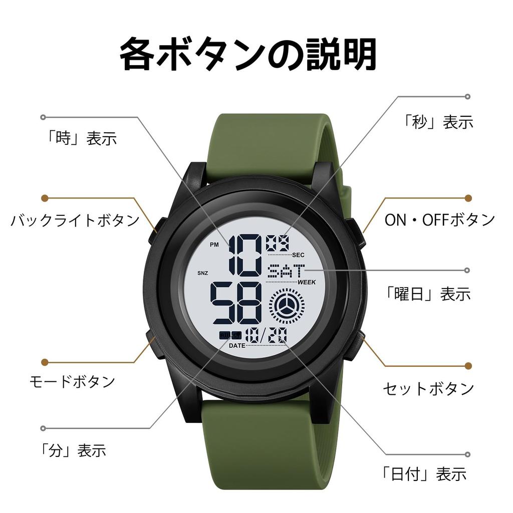 Timever Digital Watch Thin Soft Band Waterproof Watch LED Watch with Alarm Stopwatch Function Waterproof Watch Large Letters Easy To Read Men's