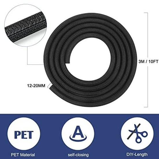 Hocerlu Cable Storage Sleeve Cover Braided Length approximately 3m Diameter 13mm Black