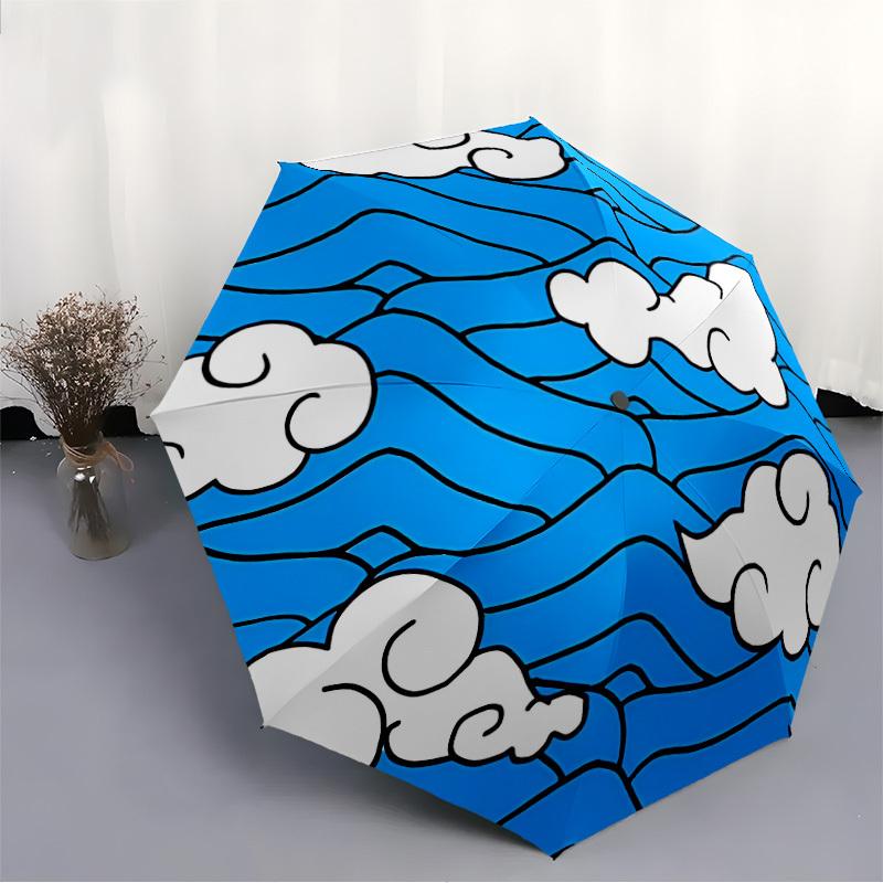 1pc Clouds, Ocean Waves Automatic Opening/Closing Folding Umbrella with 15 Ribs, Plastic Handle, Windproof Portable Sunshade Umbrella y250726055