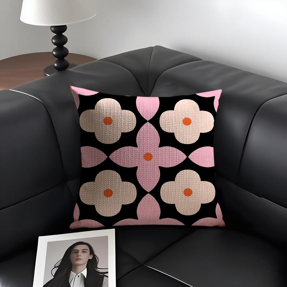 Symmetrical Pattern Cushion Cover Natural Linen Organic Fabric DoubleSided Printing Sofa Home Decor Gift Pillow Case